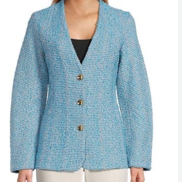 NWT STUNNING $2295.00 ST. JOHN Tweed Grommet Blazer in Lilac/Cornflower, size 2 - Picture 3 of 10